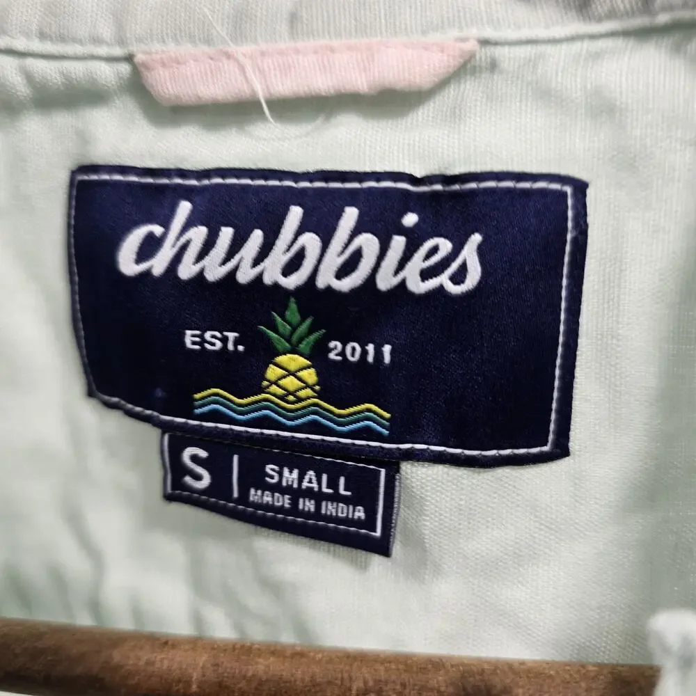 Chubbies Shirt Mens Small Blue Linen Short Sleeve Dad Fit Button Loop Collar